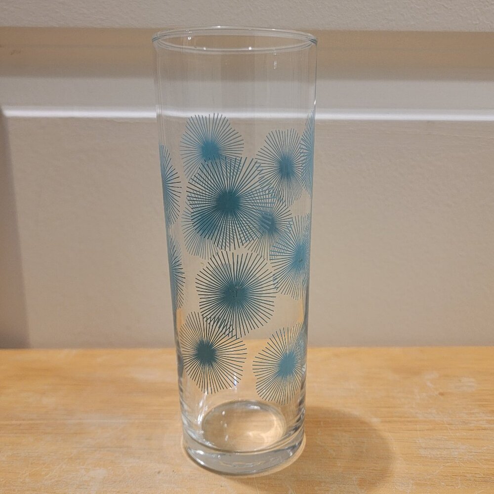 1 Rare Vintage IKEA Atomic Sunburst Starburst Turquoise Tom Collins Glass 6.5"